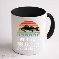 Cute I Wonder If Walleye Think About Me Funny Walleye Fishing Coffee Mug thumb 1