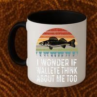 Cute I Wonder If Walleye Think About Me Funny Walleye Fishing Coffee Mug thumb 2