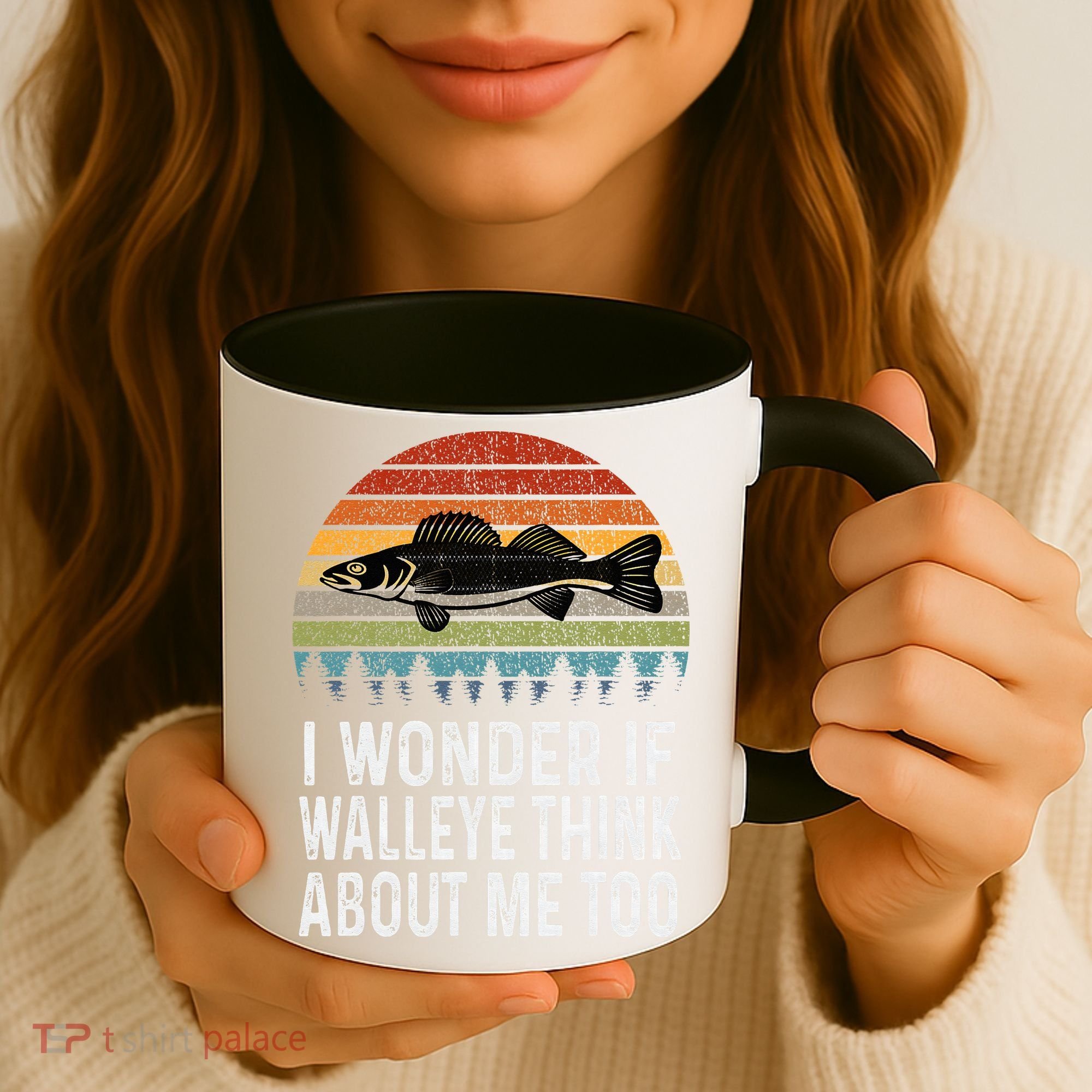 Cute I Wonder If Walleye Think About Me Funny Walleye Fishing Coffee Mug