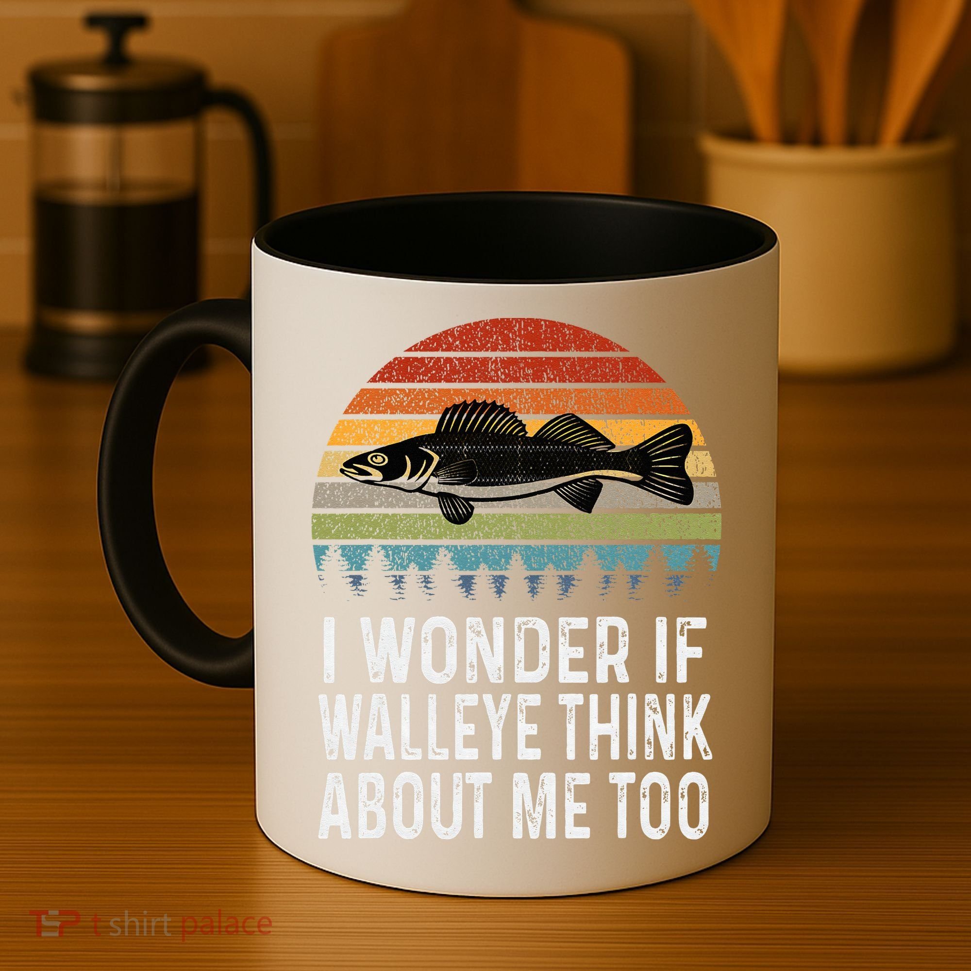 Cute I Wonder If Walleye Think About Me Funny Walleye Fishing Coffee Mug