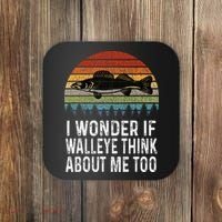 Cute I Wonder If Walleye Think About Me Funny Walleye Fishing Coaster thumb 0
