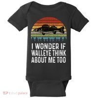Cute I Wonder If Walleye Think About Me Funny Walleye Fishing Baby Bodysuit thumb 0