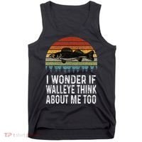 Cute I Wonder If Walleye Think About Me Funny Walleye Fishing Tank Top thumb 0