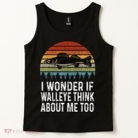 Cute I Wonder If Walleye Think About Me Funny Walleye Fishing Tank Top thumb 2
