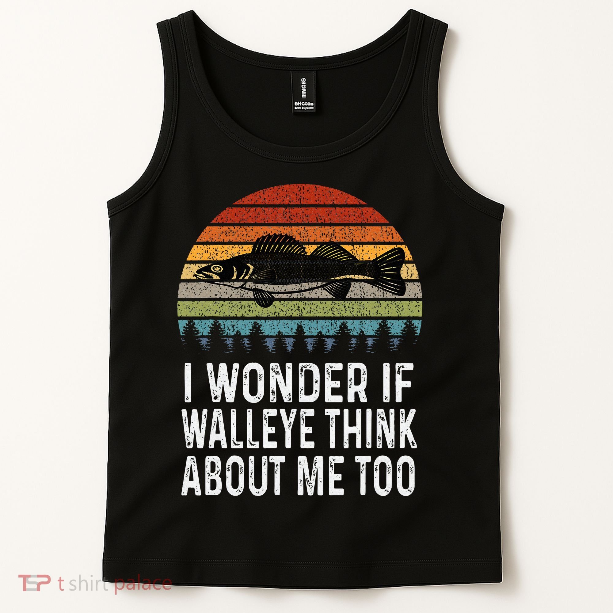 Cute I Wonder If Walleye Think About Me Funny Walleye Fishing Tank Top