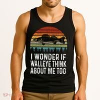 Cute I Wonder If Walleye Think About Me Funny Walleye Fishing Tank Top thumb 3
