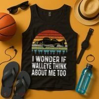 Cute I Wonder If Walleye Think About Me Funny Walleye Fishing Tank Top thumb 4