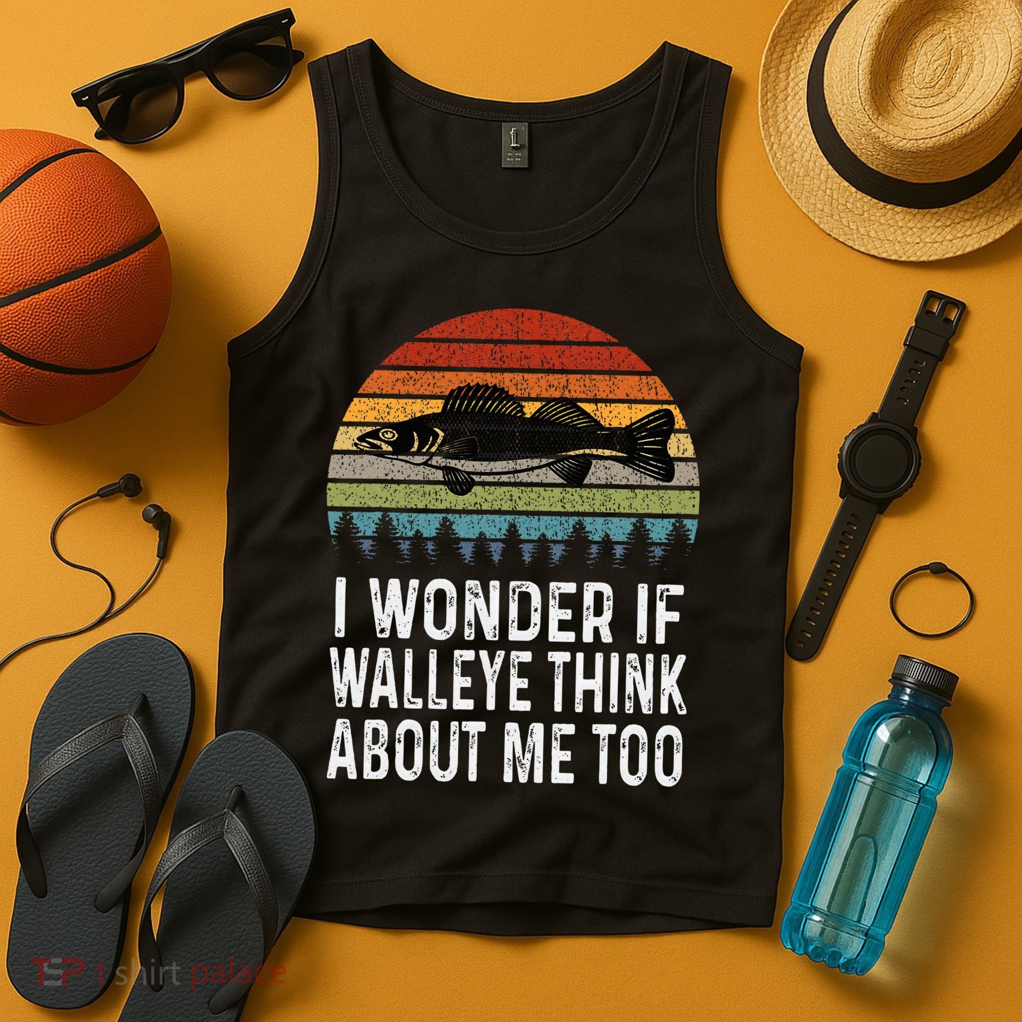Cute I Wonder If Walleye Think About Me Funny Walleye Fishing Tank Top