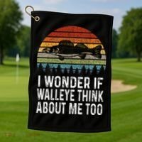 Cute I Wonder If Walleye Think About Me Funny Walleye Fishing Golf Towel thumb 1