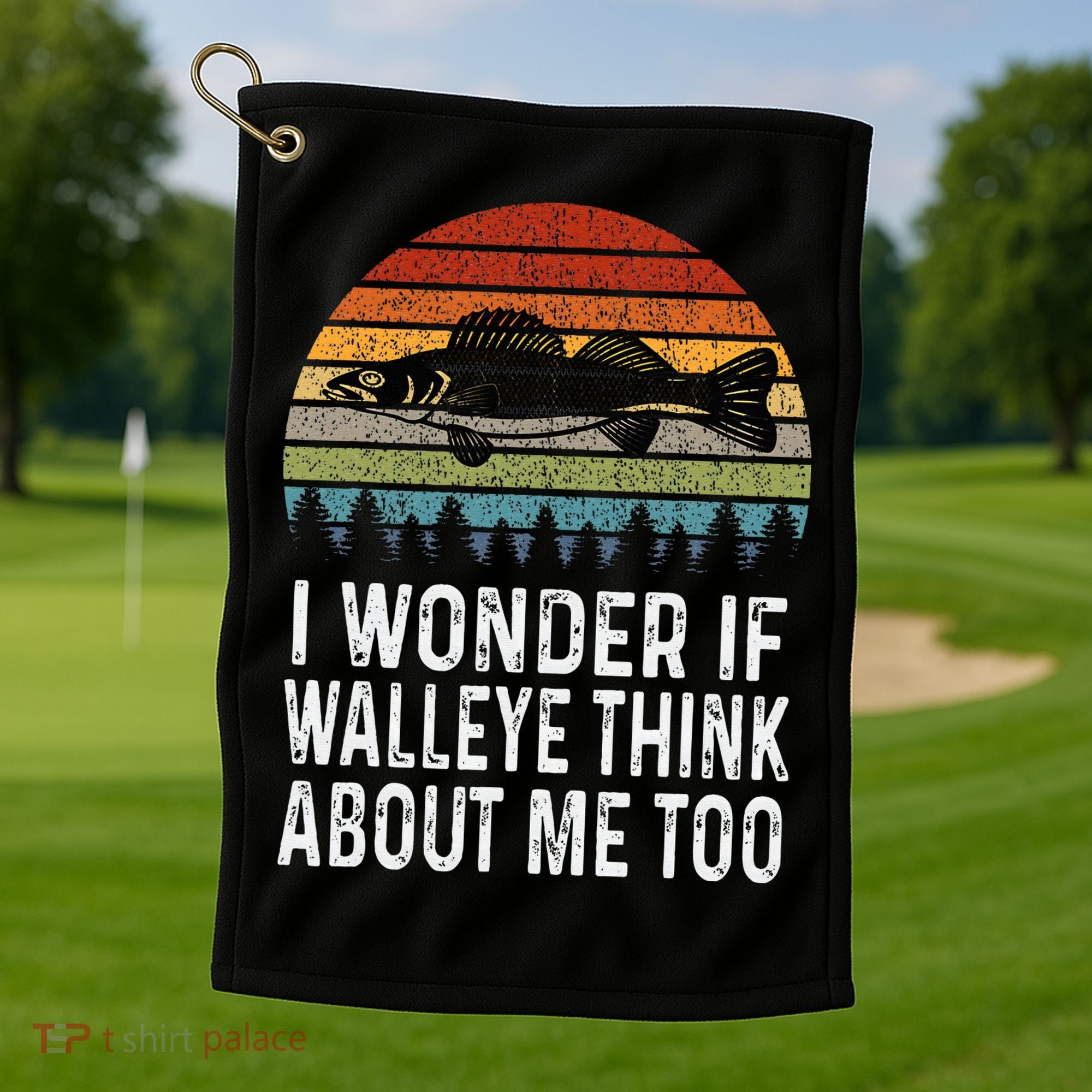 Cute I Wonder If Walleye Think About Me Funny Walleye Fishing Golf Towel