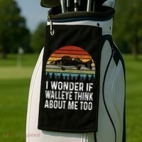 Cute I Wonder If Walleye Think About Me Funny Walleye Fishing Golf Towel thumb 2