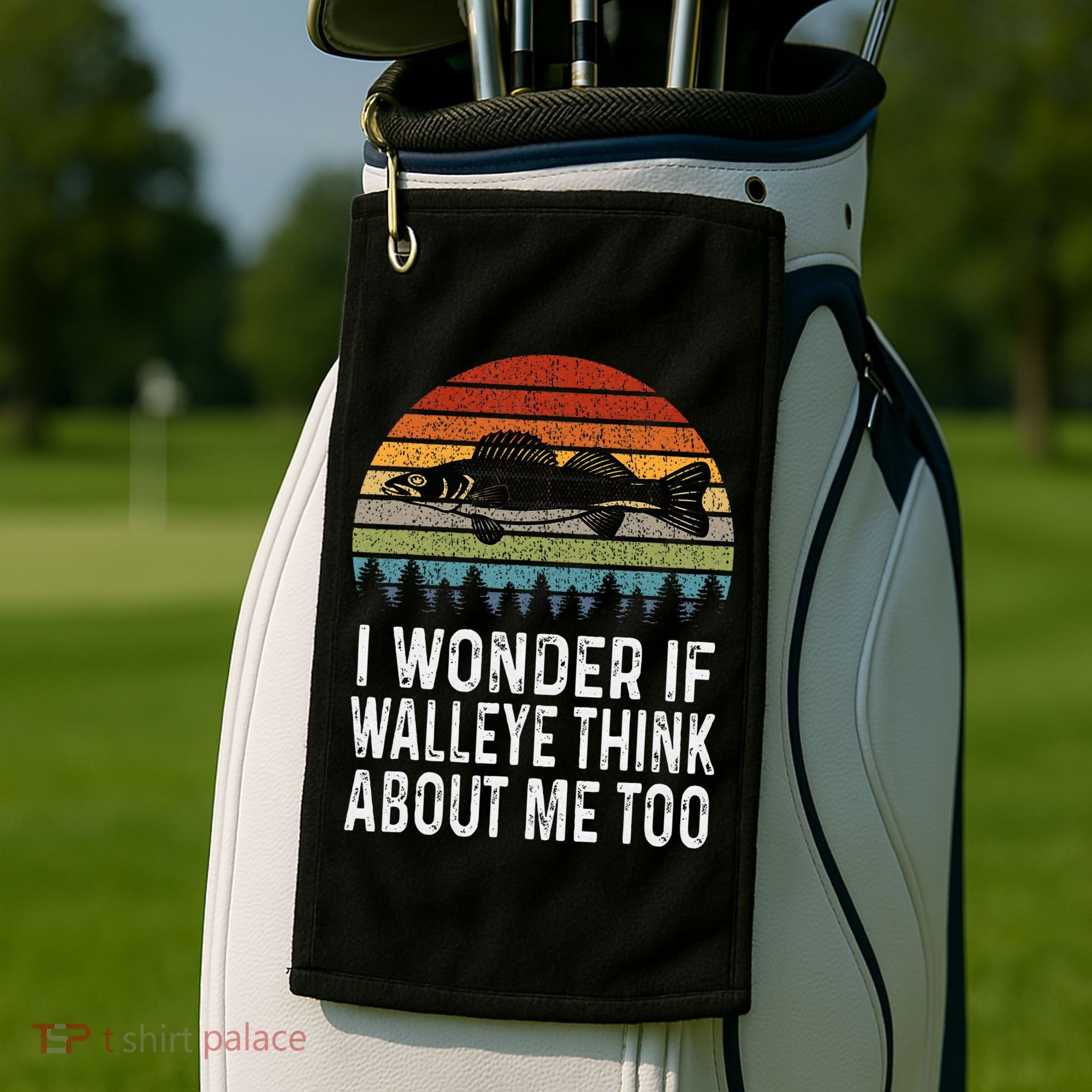 Cute I Wonder If Walleye Think About Me Funny Walleye Fishing Golf Towel
