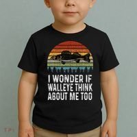 Cute I Wonder If Walleye Think About Me Funny Walleye Fishing Toddler T-Shirt thumb 2