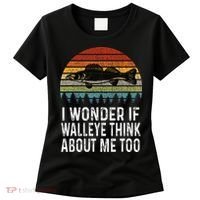 Cute I Wonder If Walleye Think About Me Funny Walleye Fishing Women's T-Shirt thumb 0