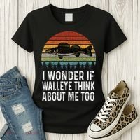 Cute I Wonder If Walleye Think About Me Funny Walleye Fishing Women's T-Shirt thumb 3