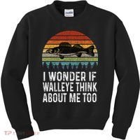 Cute I Wonder If Walleye Think About Me Funny Walleye Fishing Kids Sweatshirt thumb 0