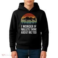 Cute I Wonder If Walleye Think About Me Funny Walleye Fishing Kids Hoodie thumb 4