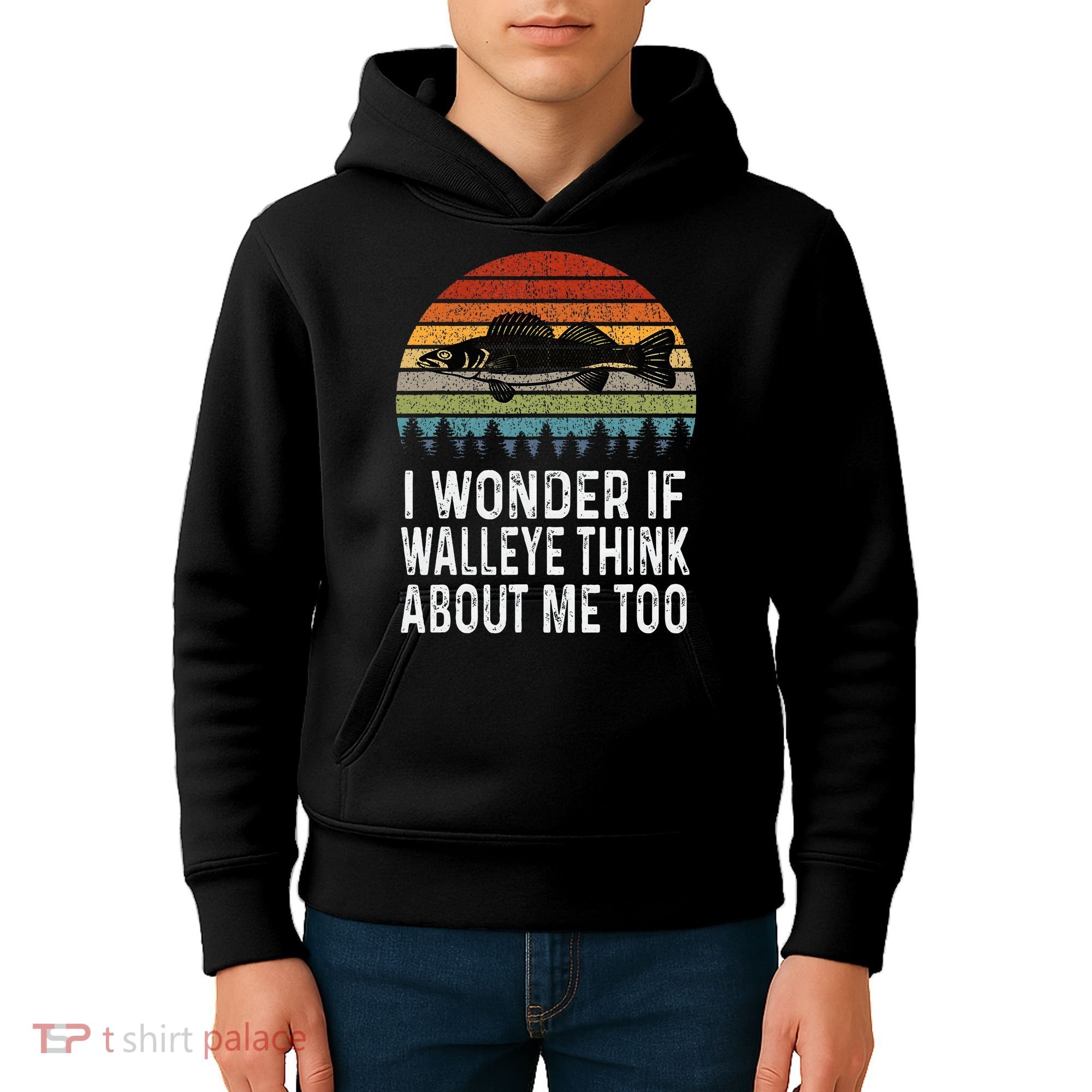 Cute I Wonder If Walleye Think About Me Funny Walleye Fishing Kids Hoodie
