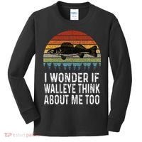 Cute I Wonder If Walleye Think About Me Funny Walleye Fishing Kids Long Sleeve Shirt thumb 0