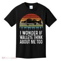 Cute I Wonder If Walleye Think About Me Funny Walleye Fishing Kids T-Shirt thumb 0