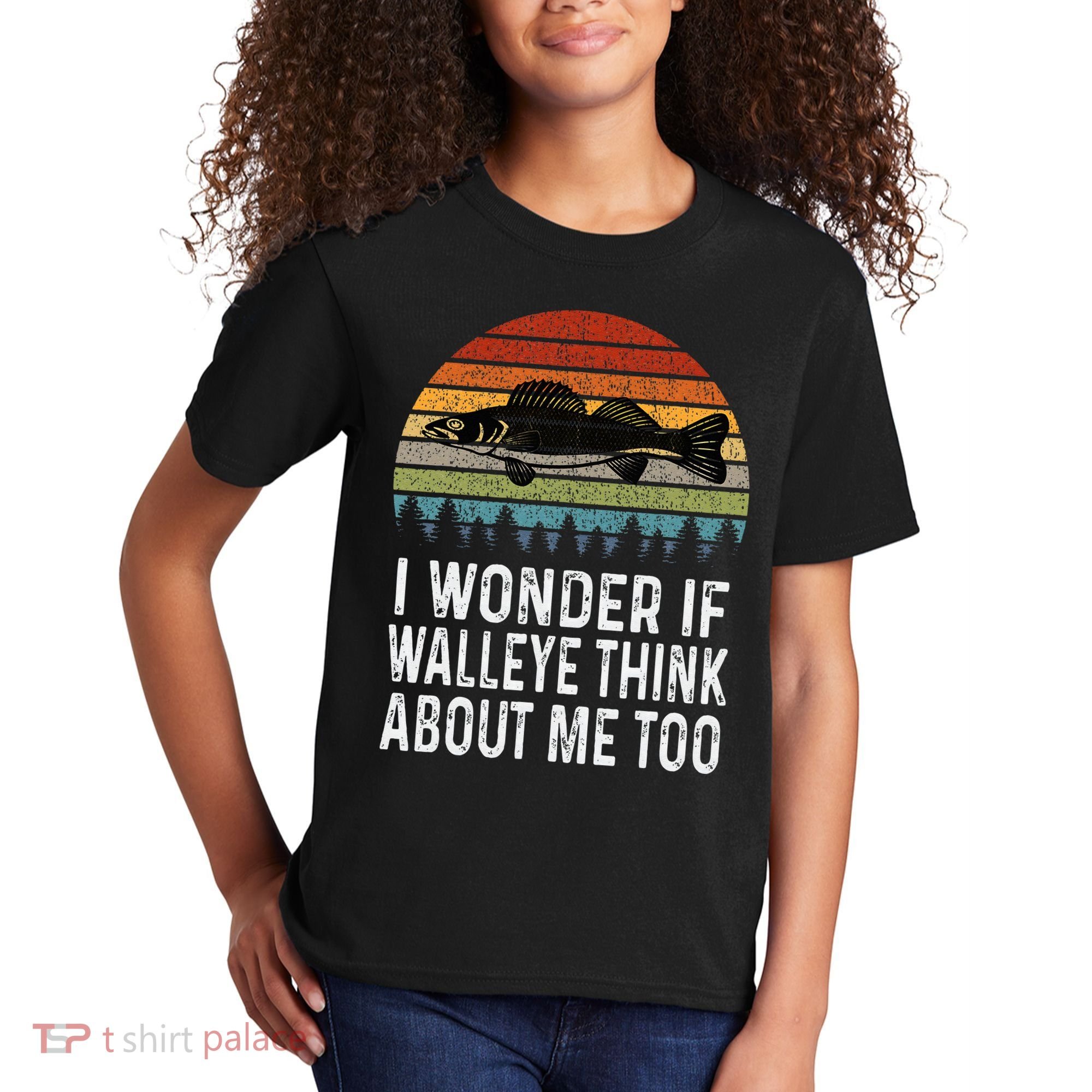 Cute I Wonder If Walleye Think About Me Funny Walleye Fishing Kids T-Shirt