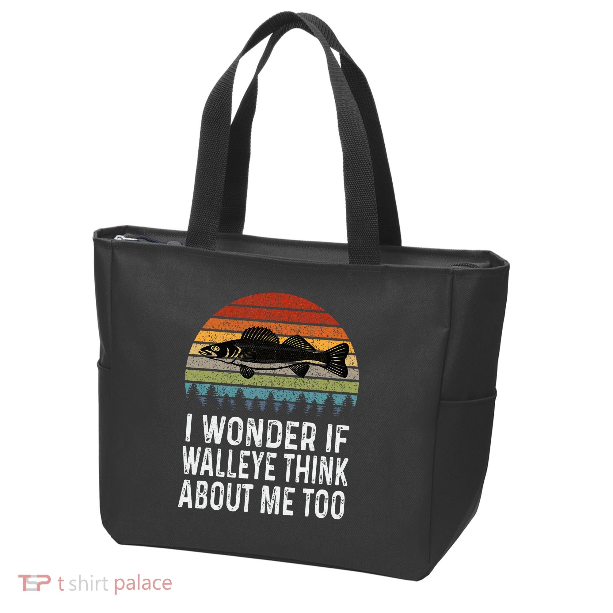 Cute I Wonder If Walleye Think About Me Funny Walleye Fishing Tote Bag