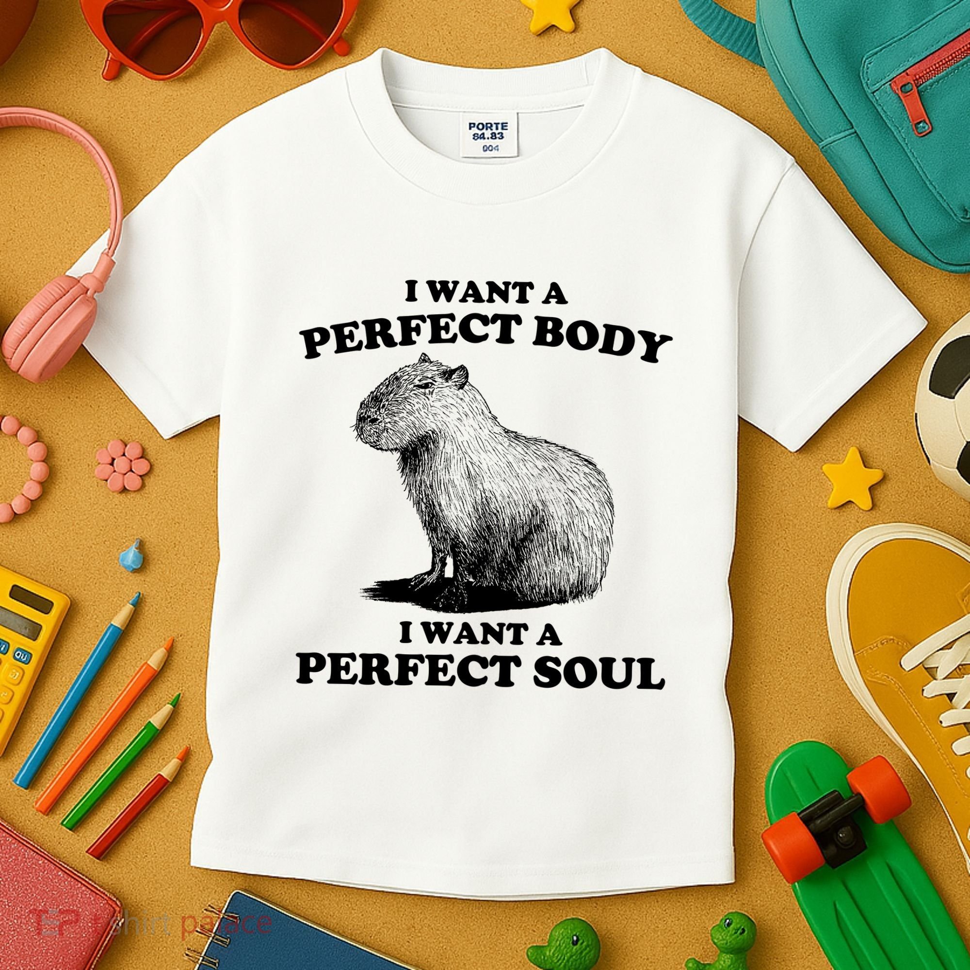 Capybara I Want A Perfect Body I Wan A Perfect Soul Kids T-Shirt