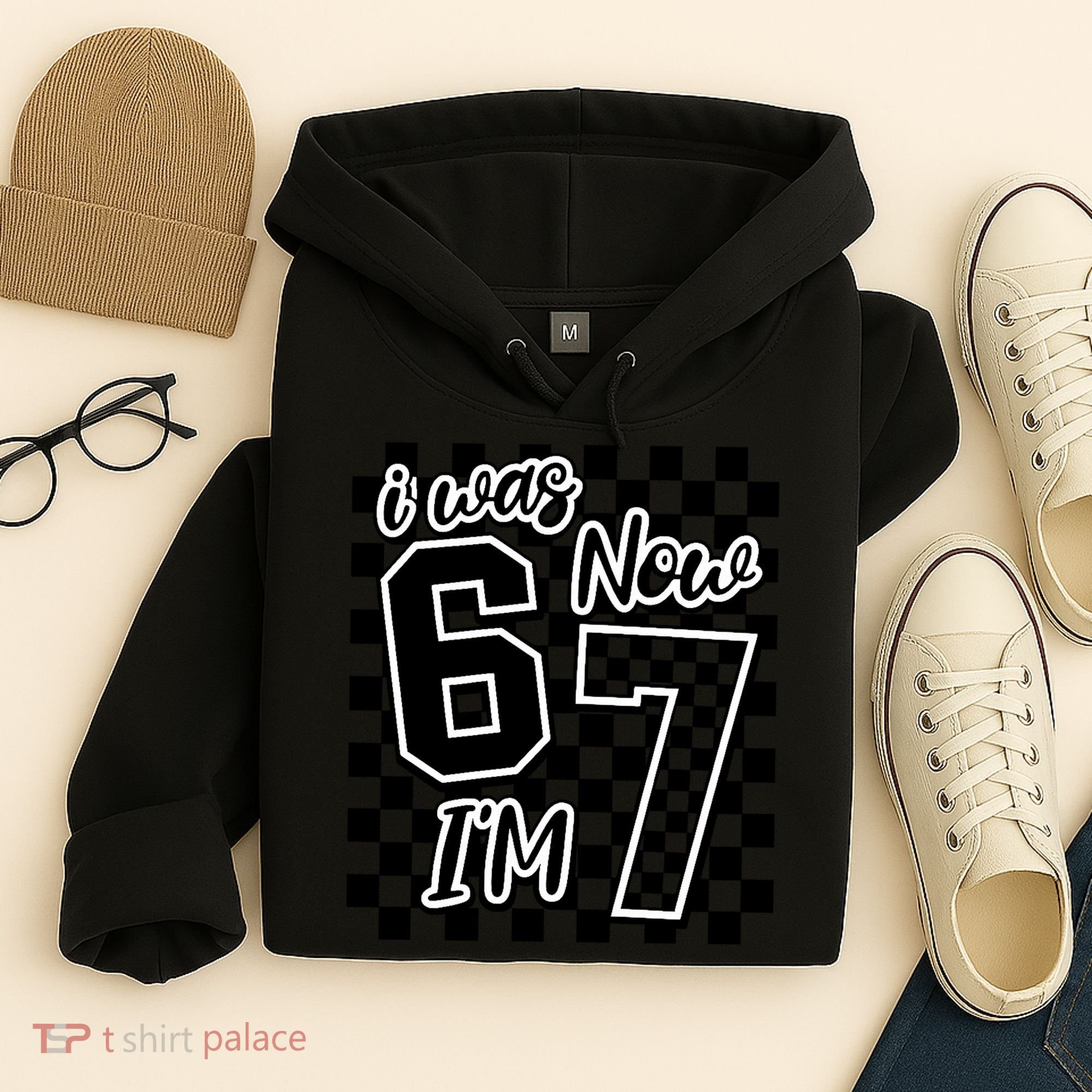 Checkered I Was 6 Now I'm 7 Birthday Seven Years Old Hoodie