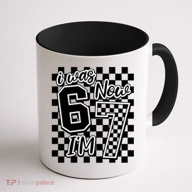 Checkered I Was 6 Now I'm 7 Birthday Seven Years Old Coffee Mug back