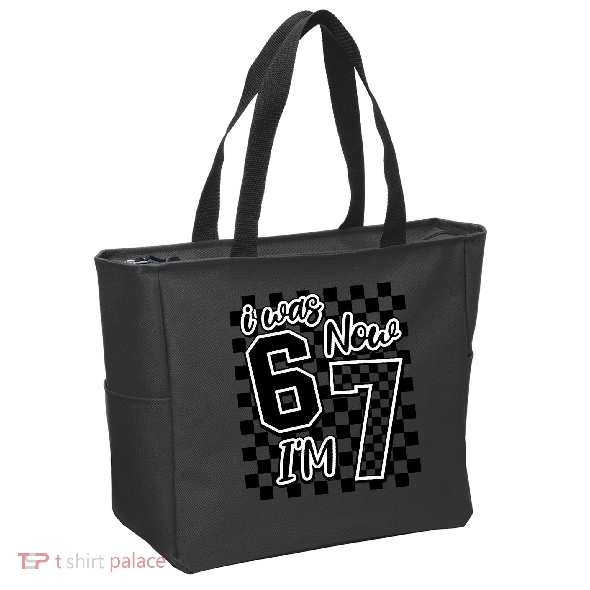 Checkered I Was 6 Now I'm 7 Birthday Seven Years Old Tote Bag