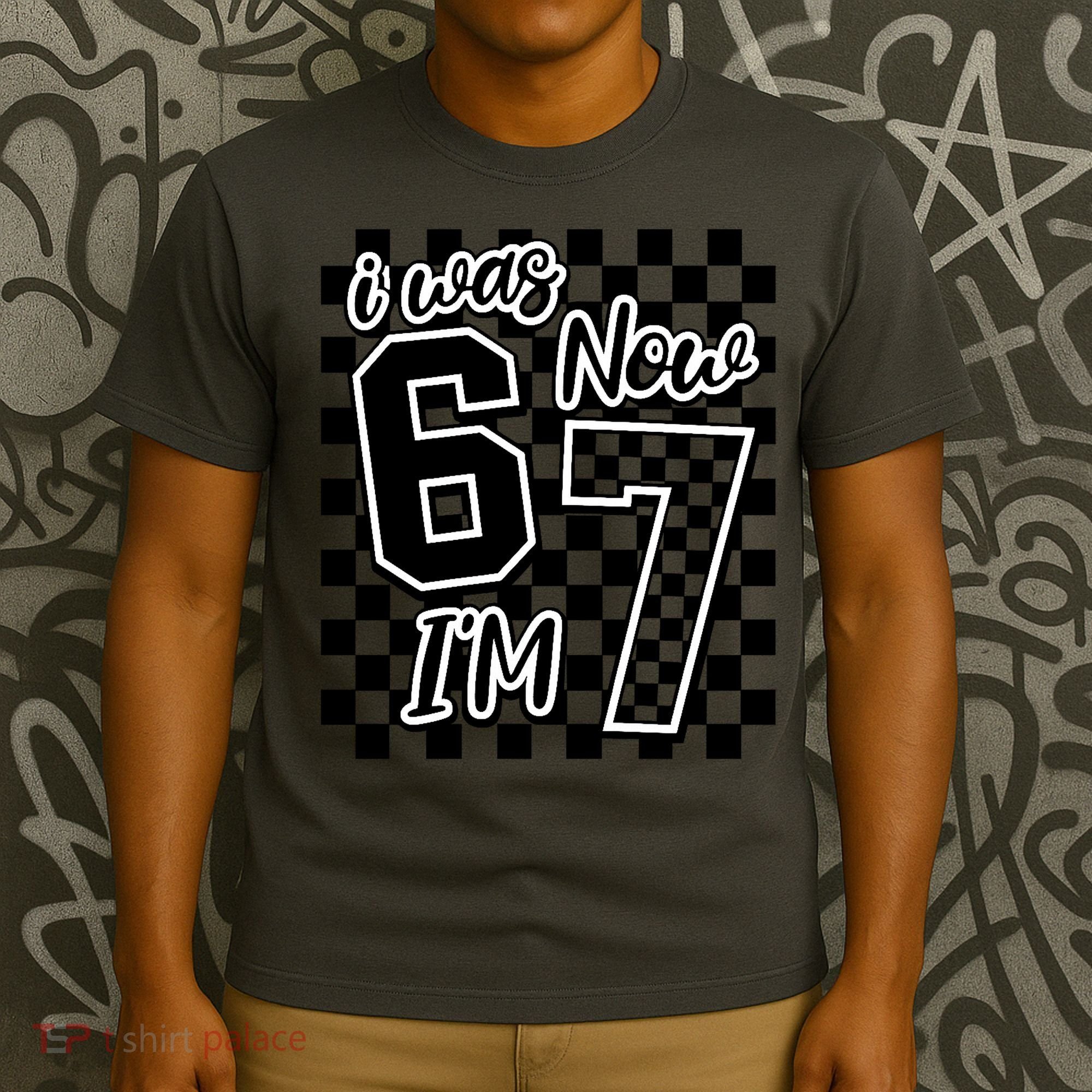 Checkered I Was 6 Now I'm 7 Birthday Seven Years Old T-Shirt