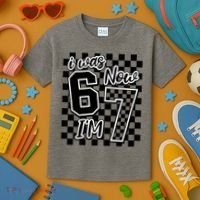Checkered I Was 6 Now I'm 7 Birthday Seven Years Old Kids T-Shirt thumb 3