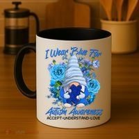 Cool I Wear Blue For Autism Awareness Accept Understand Love Flower Gnome Coffee Mug thumb 4