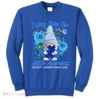 Cool I Wear Blue For Autism Awareness Accept Understand Love Flower Gnome Sweatshirt thumb 0