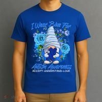 Cool I Wear Blue For Autism Awareness Accept Understand Love Flower Gnome T-Shirt thumb 3