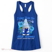 Cool I Wear Blue For Autism Awareness Accept Understand Love Flower Gnome Women's Tank Top thumb 0