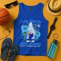 Cool I Wear Blue For Autism Awareness Accept Understand Love Flower Gnome Tank Top thumb 4