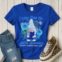 Cool I Wear Blue For Autism Awareness Accept Understand Love Flower Gnome Women's T-Shirt thumb 3