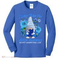 Cool I Wear Blue For Autism Awareness Accept Understand Love Flower Gnome Kids Long Sleeve Shirt thumb 0