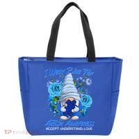 Cool I Wear Blue For Autism Awareness Accept Understand Love Flower Gnome Tote Bag thumb 0
