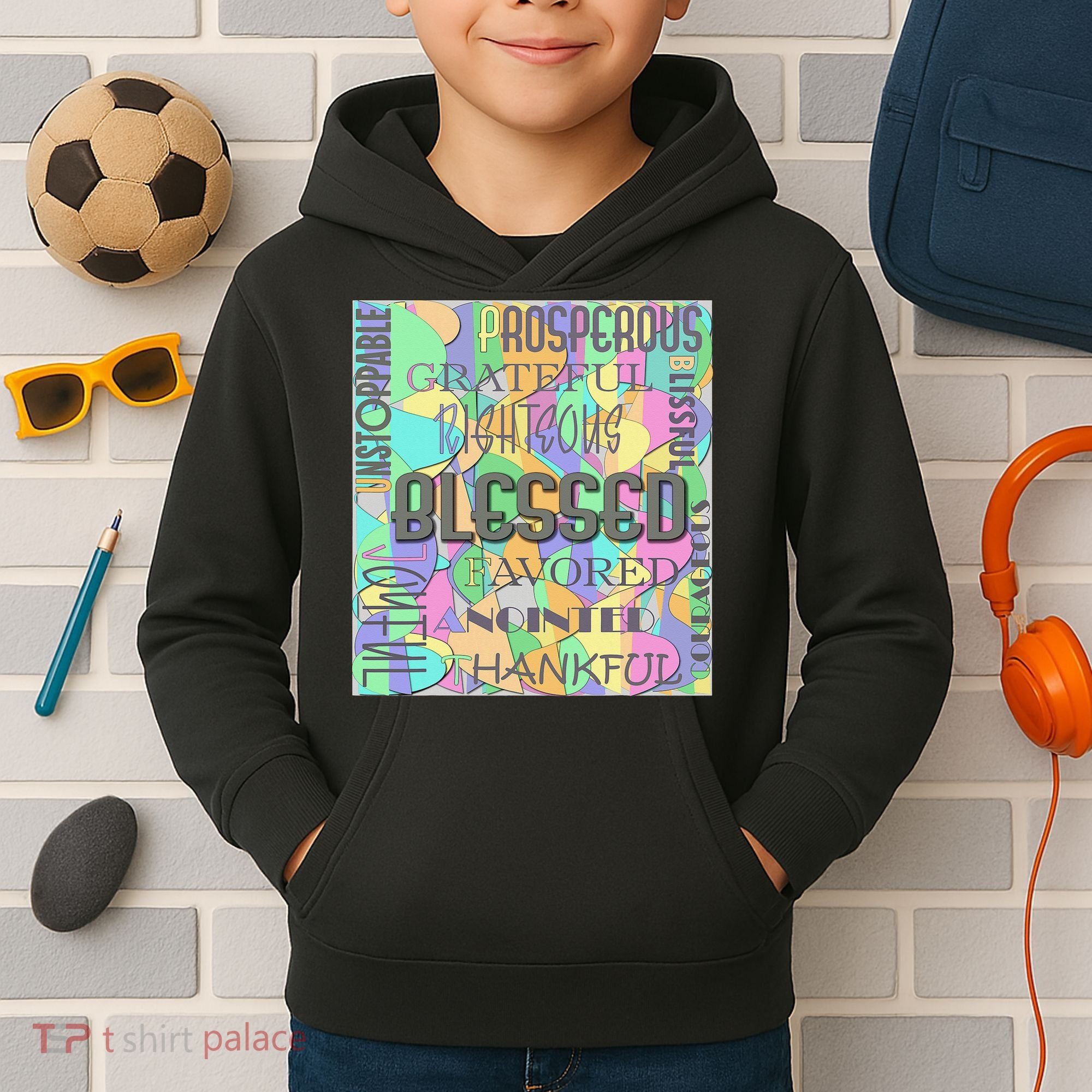 Christian Inspirational Word Collage Kids Hoodie