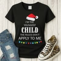 Christmas I'm Youngest Child I Make The Rules Christmas Lights Xmas Women's T-Shirt thumb 3