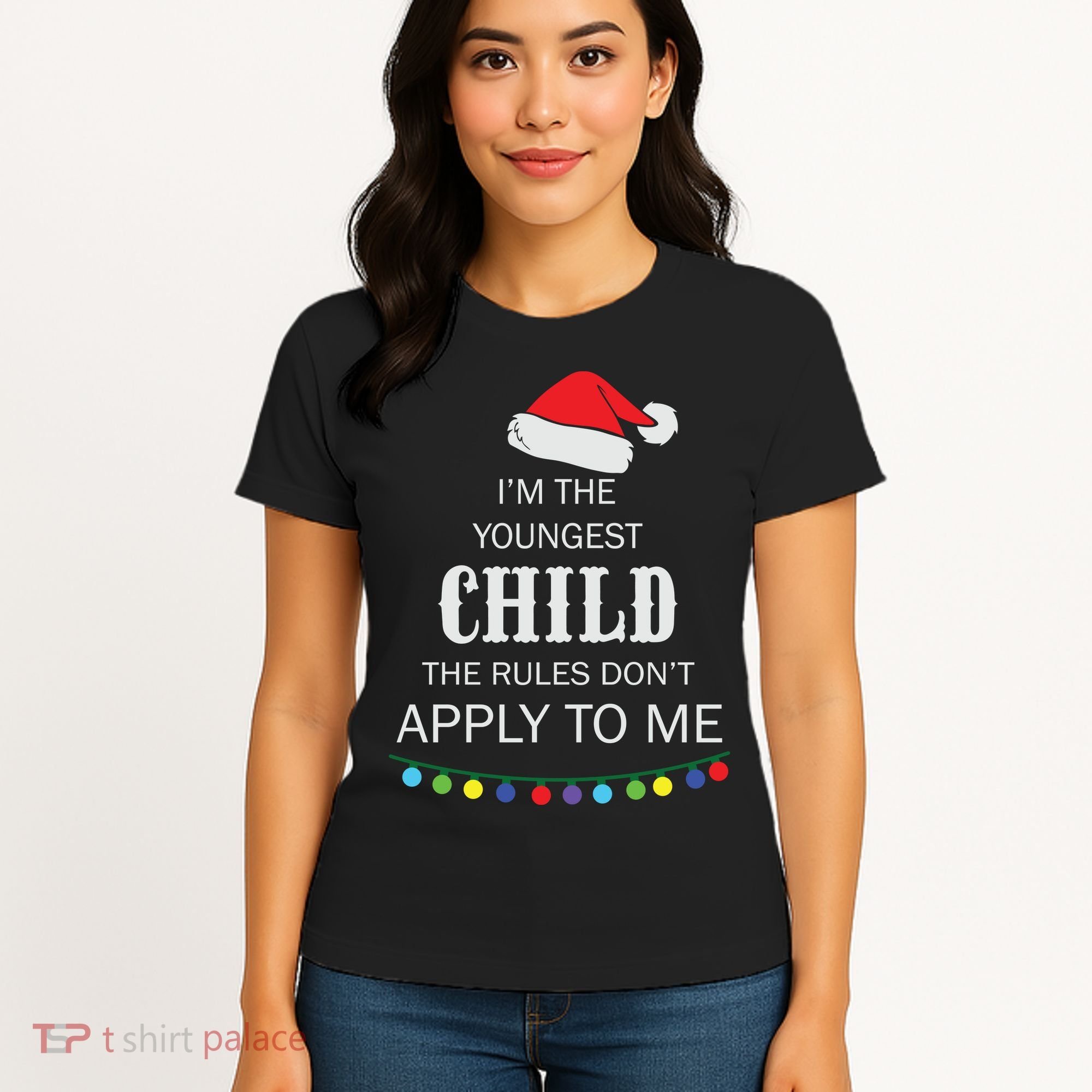 Christmas I'm Youngest Child I Make The Rules Christmas Lights Xmas Women's T-Shirt