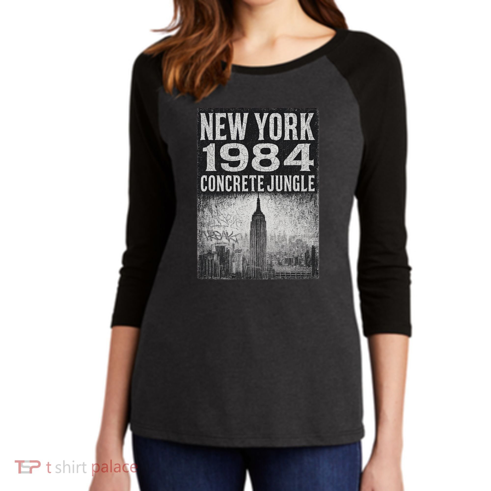 Concrete Jungle 1984 New York Women's Tri-Blend 3/4-Sleeve Raglan Shirt