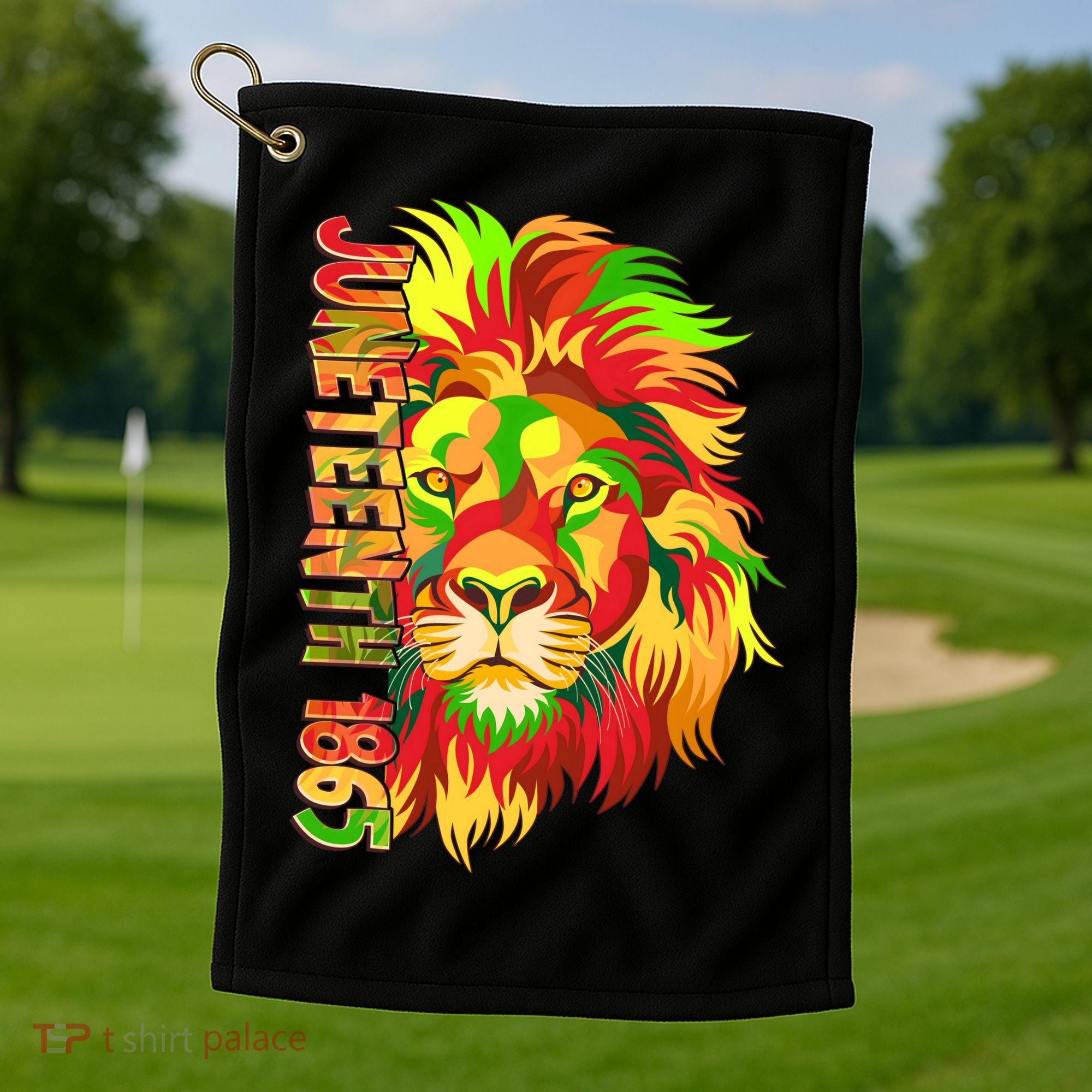 Cool Juneteenth 1865 Lion Head Face Golf Towel
