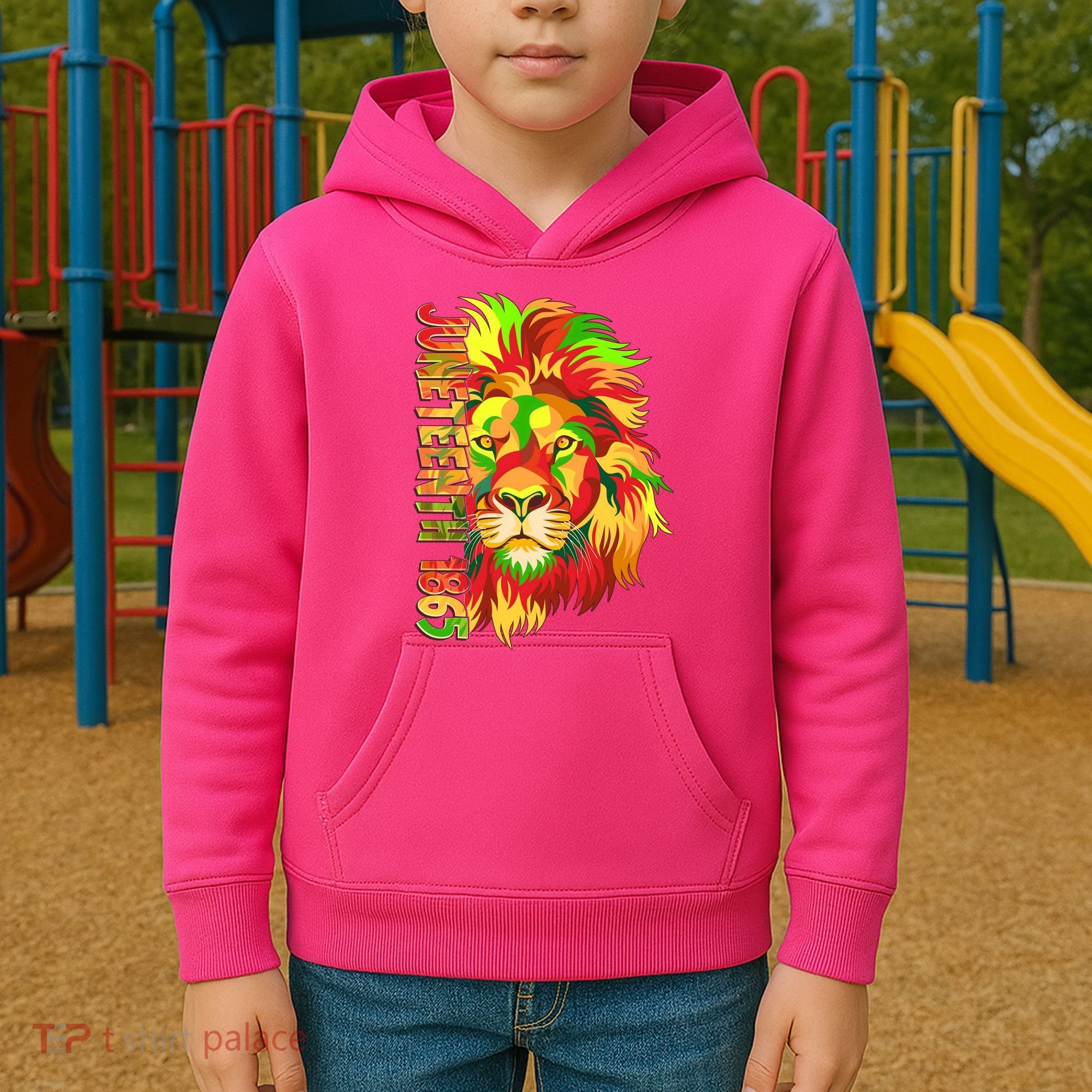 Cool Juneteenth 1865 Lion Head Face Kids Hoodie