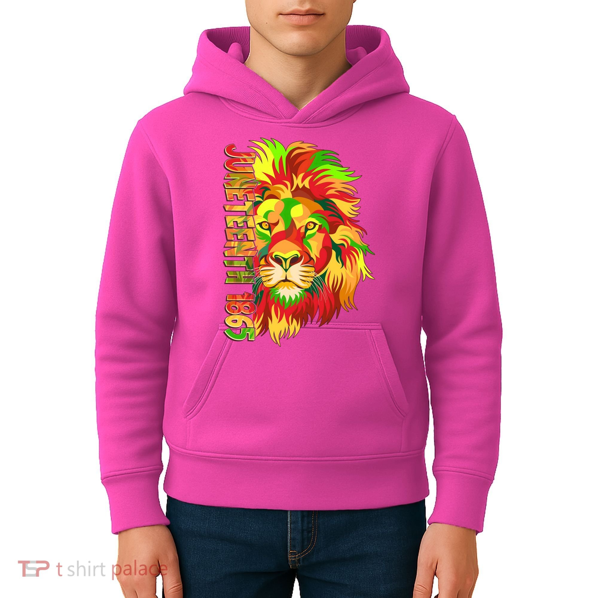 Cool Juneteenth 1865 Lion Head Face Kids Hoodie