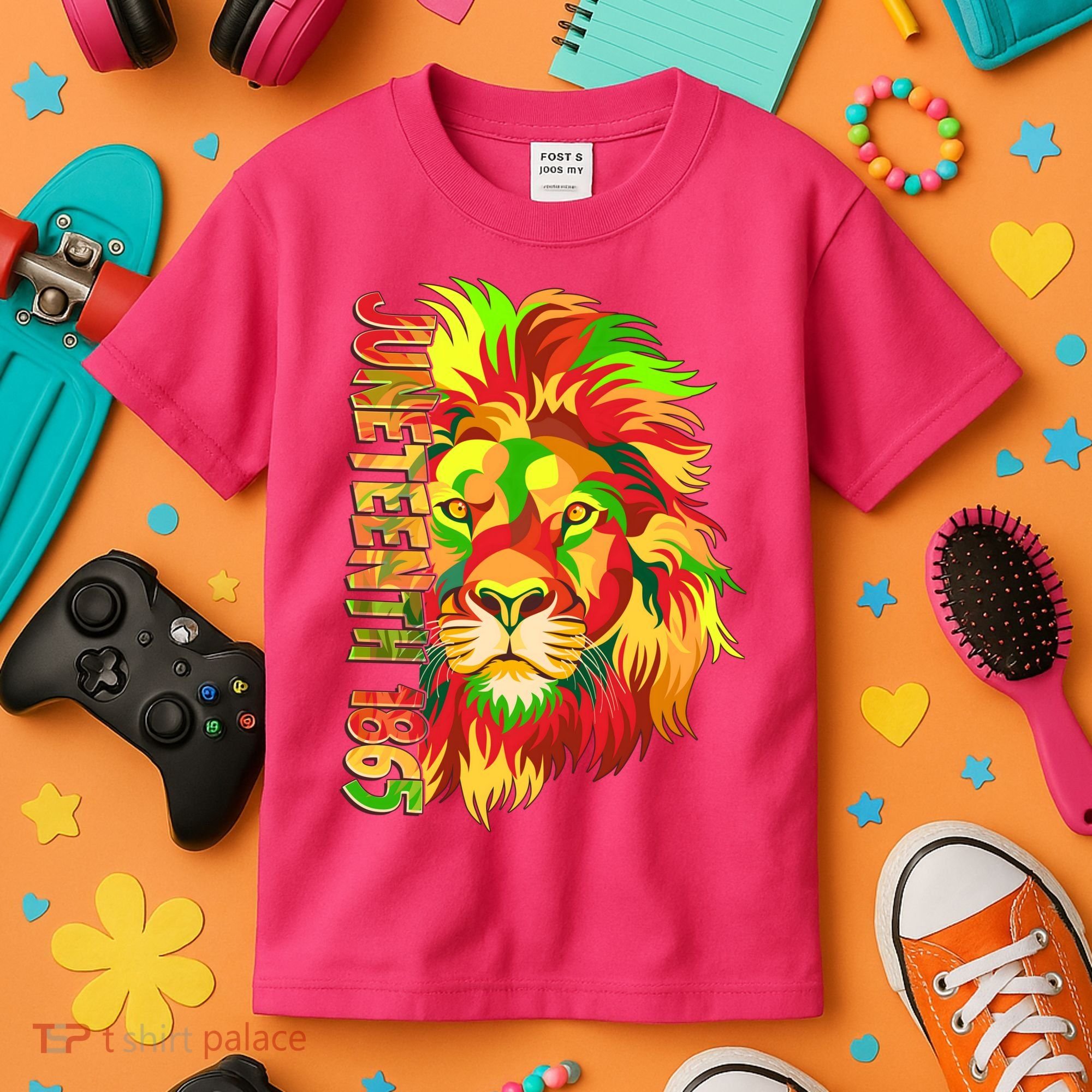 Cool Juneteenth 1865 Lion Head Face Kids T-Shirt