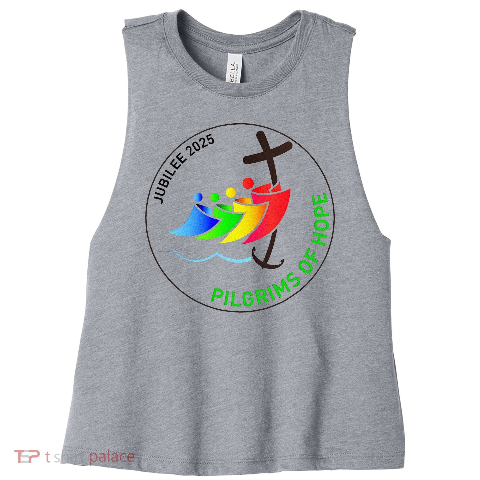 Catholic Jubilee 2025 Stained Glass Pilgrims Of Hope Women's Racerback Cropped Tank
