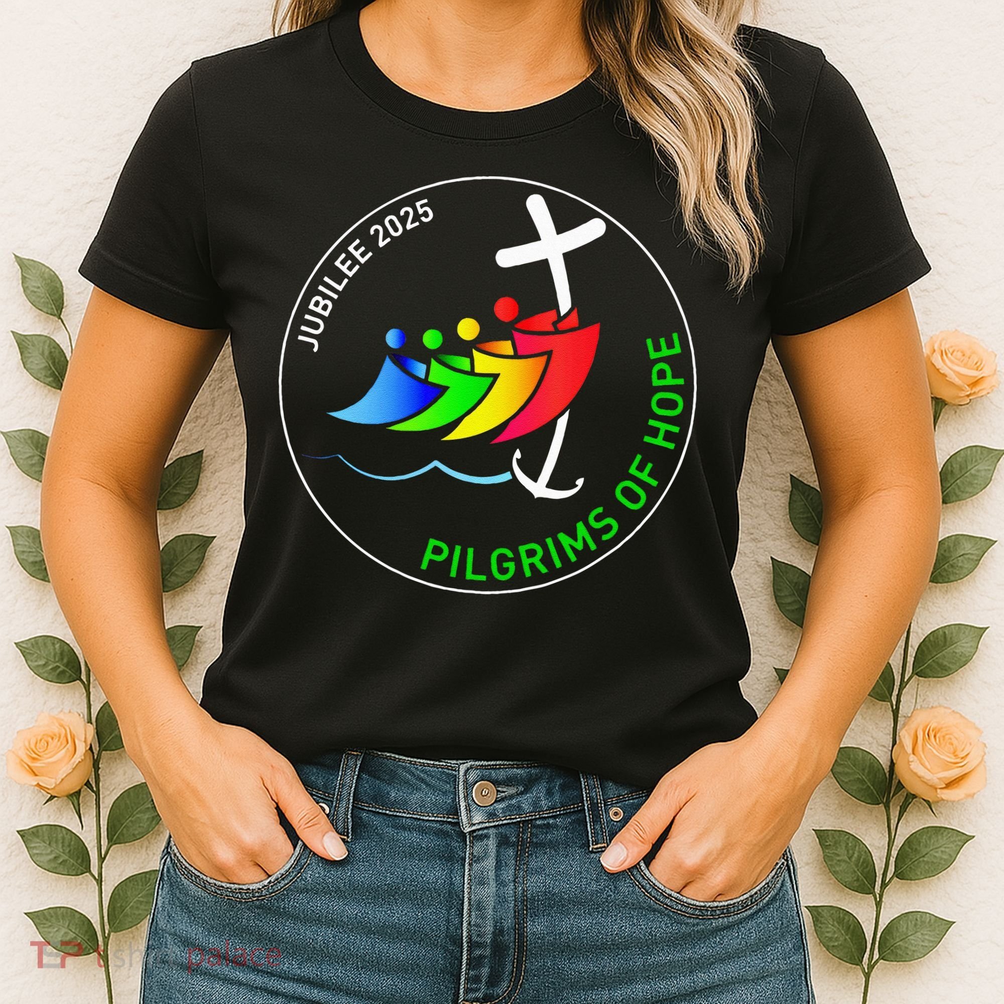 Catholic Jubilee 2025 Stained Glass Pilgrims Of Hope Women's T-Shirt